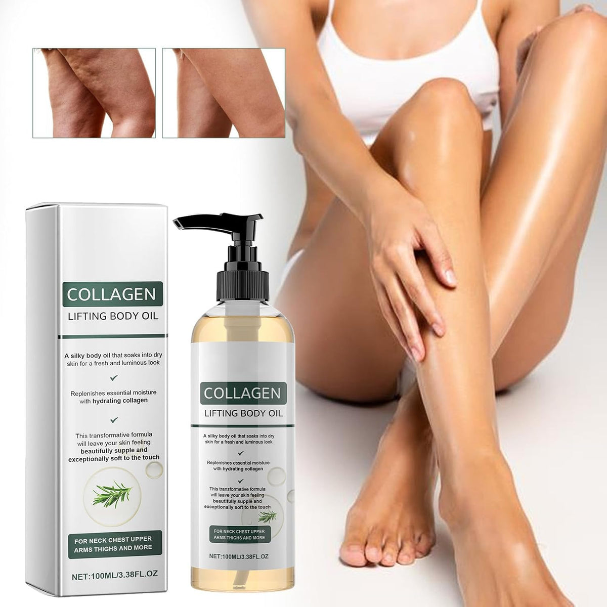Collagen Oil for Skin Tightening, Glow Essence, Skin Tightening for Scars, Wrinkles, Stretch Marks, Neck, Chest, Arms, Legs & Stomach 1Pc