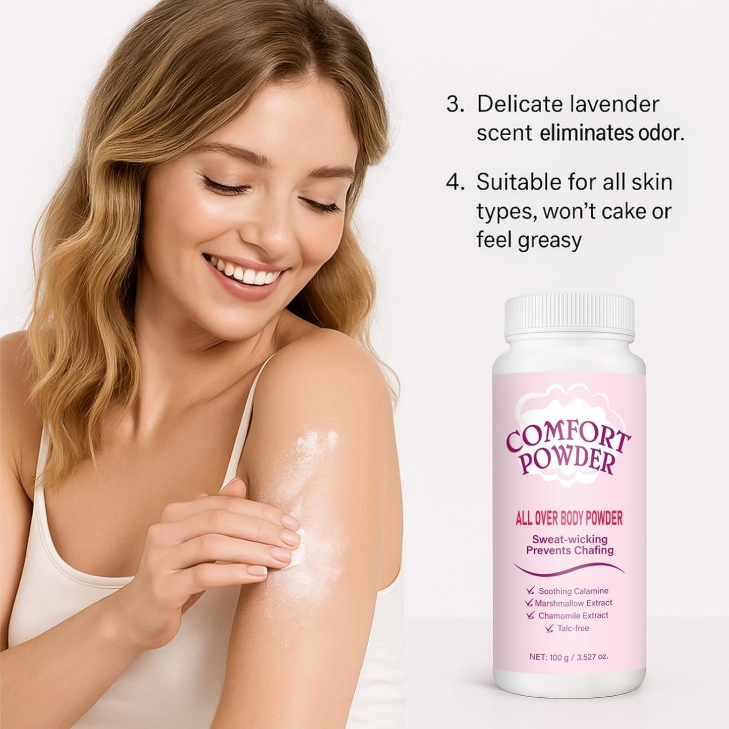 2PCS Dry & Fresh Powder,Comfort Powder,Anti Chafing Deodorant,Talc-Free Body Powder for Women,Odor Removal,Fresh Scent,Talcum Po/wder,Groin and Underboobs,Controls Inner Thigh Chafing & Sweat
