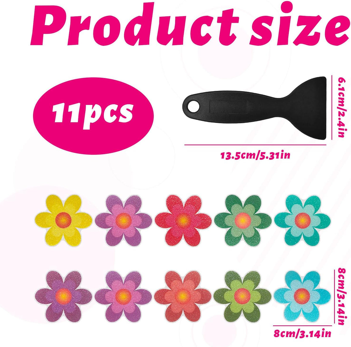 Qianeffort 10Pcs Anti Slip Shower Stickers,Colorful Sunflower Bath Non Slip Stickers,Adhesive Non Slip Bath Stickers with Scraper,Shower Non Slip Stickers Bathtub Appliques for Bath Shower