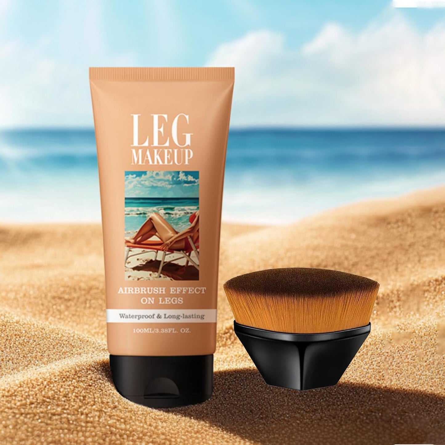 Waterproof Leg Makeup Cream, No Transfer Tattoo Cover Up&Scar Concealer, Long Lasting Body Foundation for Flawless Skin, Leg Varicose Vein Cover Up, Suitable All Skin Tones(Light brown With Brush)