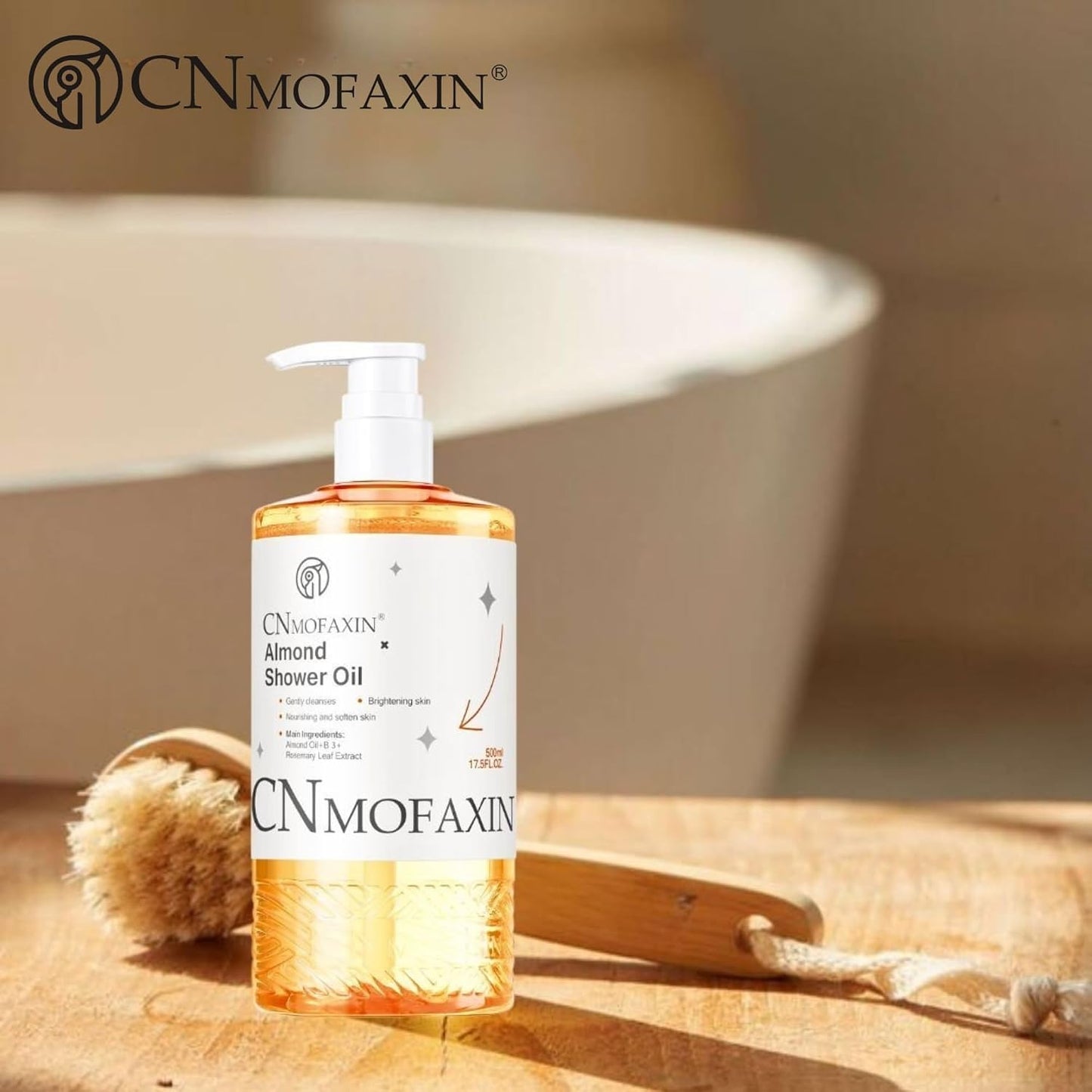 Almond Shower Oil Body Wash 500ml - Moisturising & Softening Body Cleanser with Vitamin B3, Rosemary & Lavender - Gentle Shower Gel for Smooth, Radiant & Healthy Looking Skin