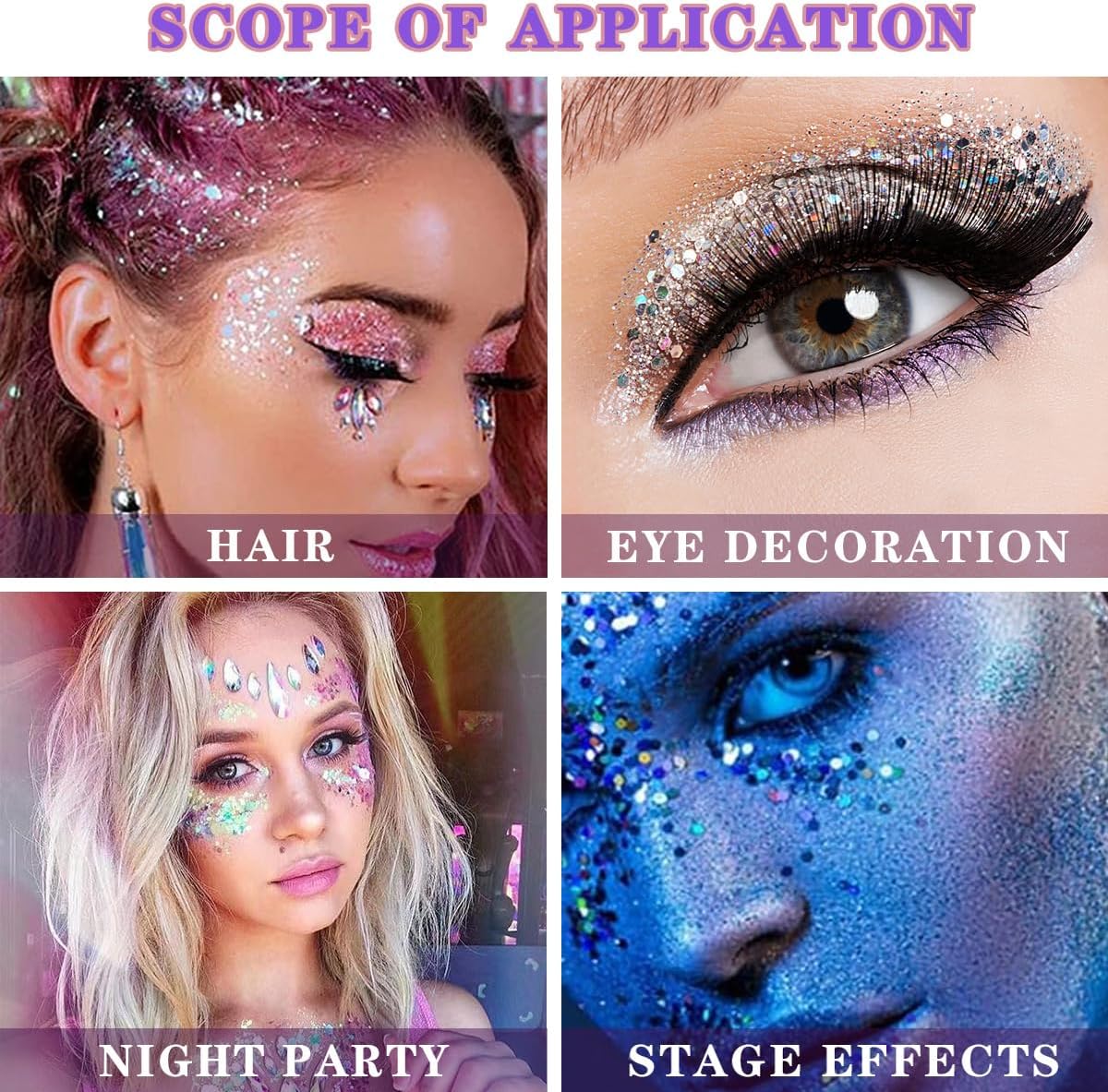 6 Color Face Girl Body Glitter Gel, Face & Body & Eye & Lip Festival Holographic Glitter for Party (6PCS)