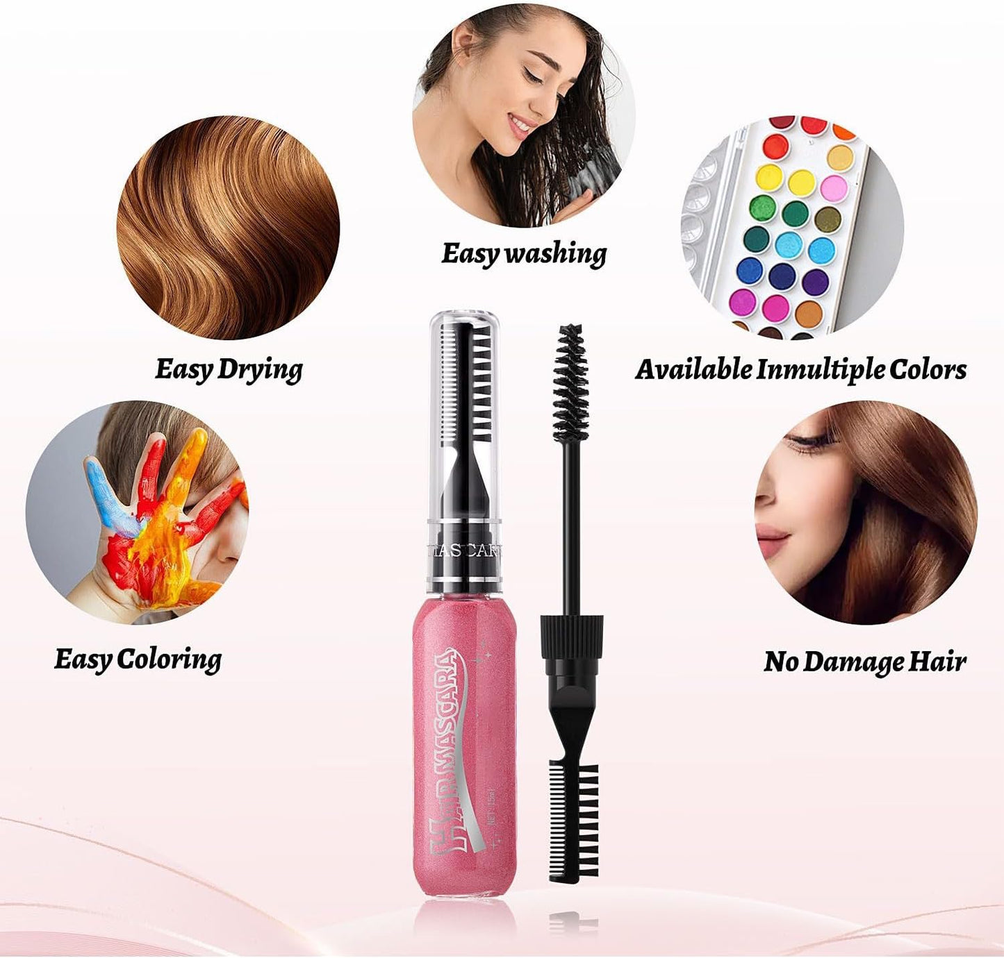 Purple Hair Mascara with Comb Wand for Vibrant Colour - Washable Temporary Hair Chalk for Kids and Girls, DIY Party Styling, Easy Water Removal, 15ml Tube, Quick-Dry Makeup, Fun Festive Styling