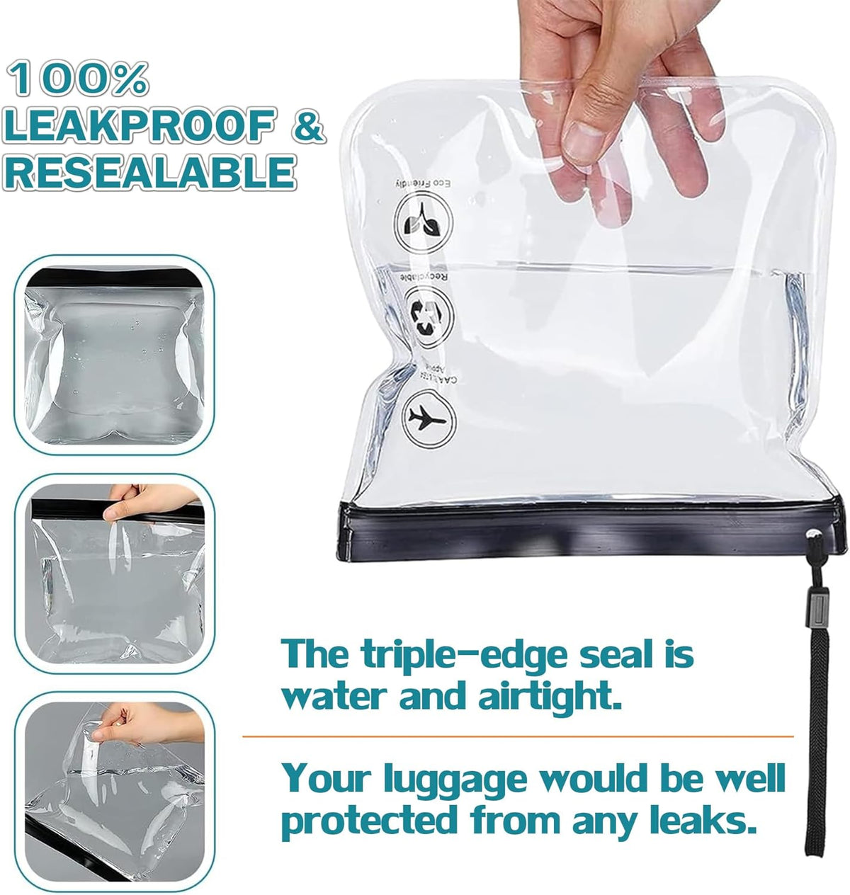 Caija-H 5pcs Clear Travel Toiletry Bag - Airport Security Liquids Bags, Airport Liquid Bag 20 x 20cm TSA Approved, Travel Accessories/Holiday Essentials Makeup Bags/HangLuggage for Men Women
