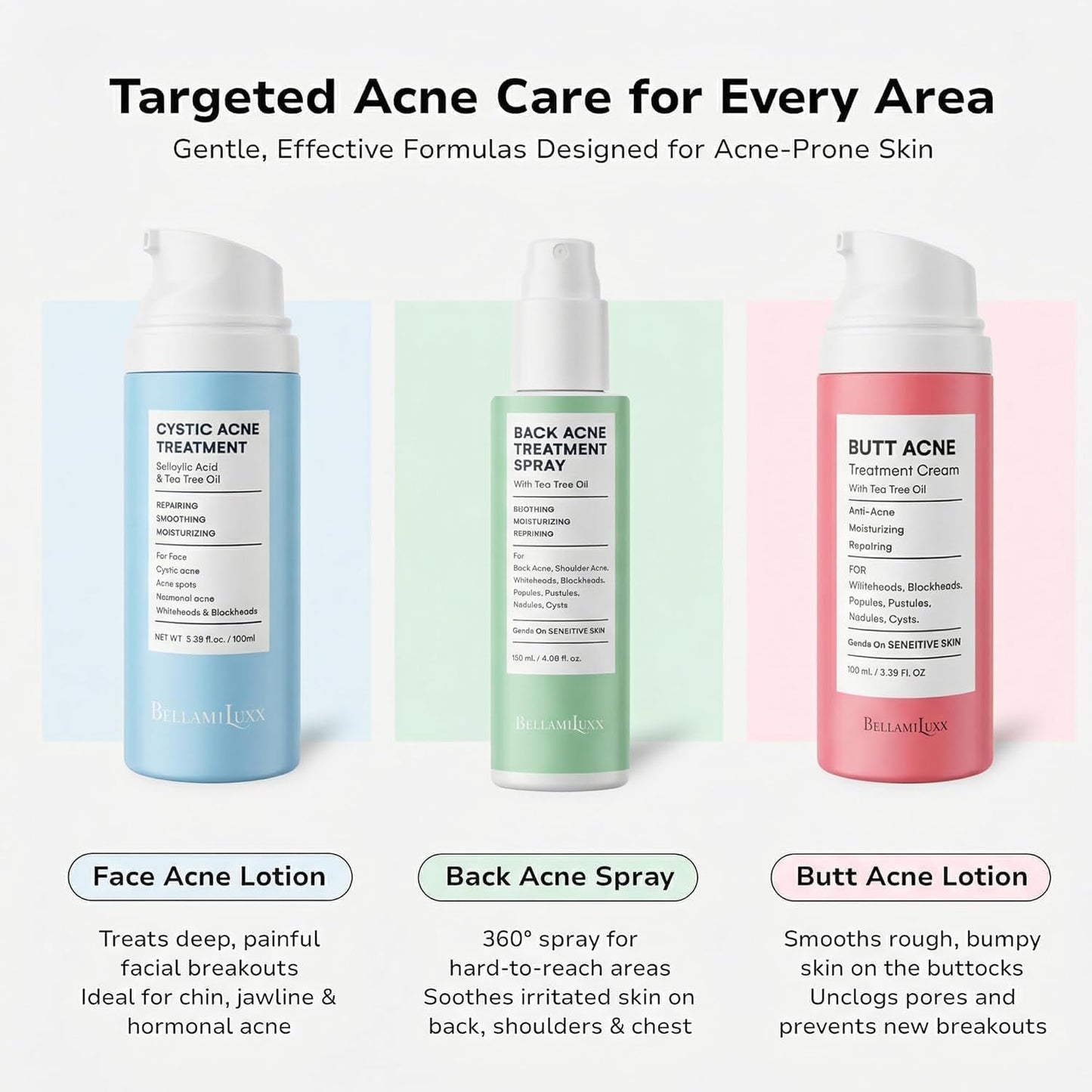 BellamiLuxx Butt Acne Clearing Treatment Cream: Body Acne Treatment Lotion for Folliculitis and Pimples on Back, Buttocks, Thighs With 2% Salicylic Acid & Tea Tree Oil - Butt Cream for Smooth Skin