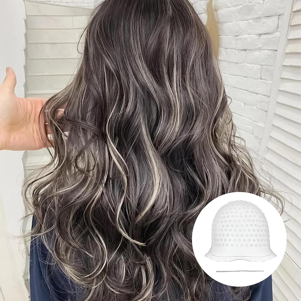 Highlight Hair Cap,Silicone Highlighting Cap with Hook Needles Reusable bleach Caps Hair Dye Comb Dyeing Highlight Caps Hook Hairdressing Salon for Long Hair Short Hair