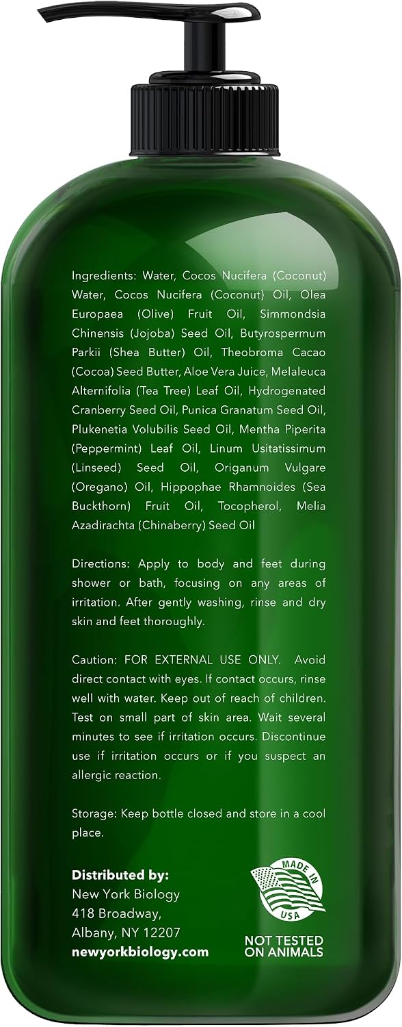 New York Biology Tea Tree Body Wash - Helps Nail Fungus, Athletes Foot, Ringworms, Jock Itch, Acne, Eczema & Body Odor, Soothes Itching & Promotes Healthy Skin and Feet - 236 ml