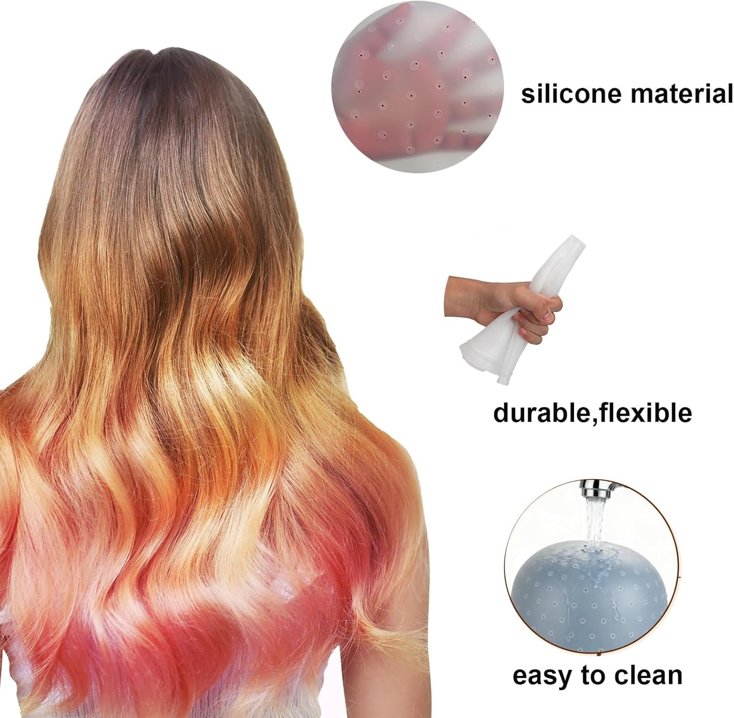 Pre-punched Holes Silicone Highlight Cap,7 Pcs Silicone Highlight Cap Kit with Hair Coloring Brushes and Needle,Professional Reusable Highlighting Kit Tools for Women Men