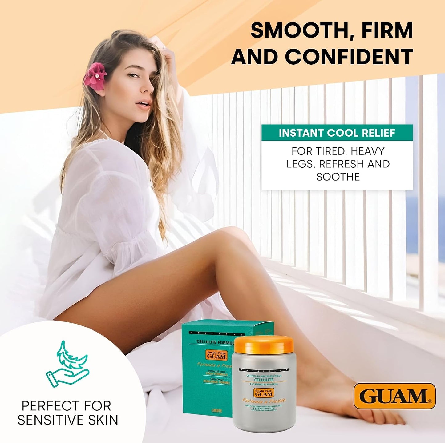 GUAM Seaweed Mud Anti Cellulite Treatment for Legs & Thighs 1kg, Menthol Cooling Body Mud with Seaweed & Horse Chestnut, Firming Skin Care to Help Reduce Leg Swelling and Refine Skin Tone