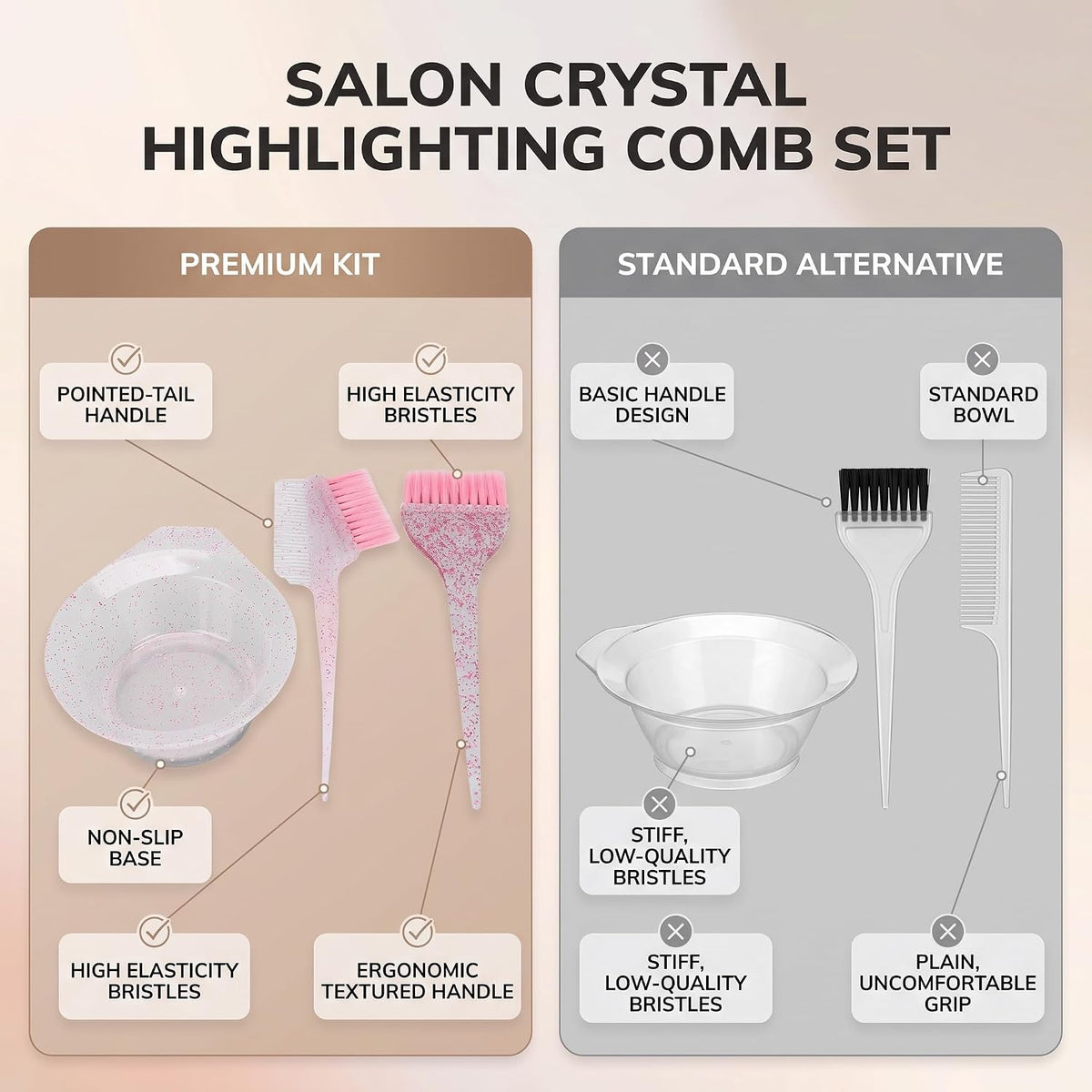 Salon Tint Brush Comb with Mixing Bowl for Hair Bleaching & Colouring | Hair Dye Brush Set, ABS+Nylon,