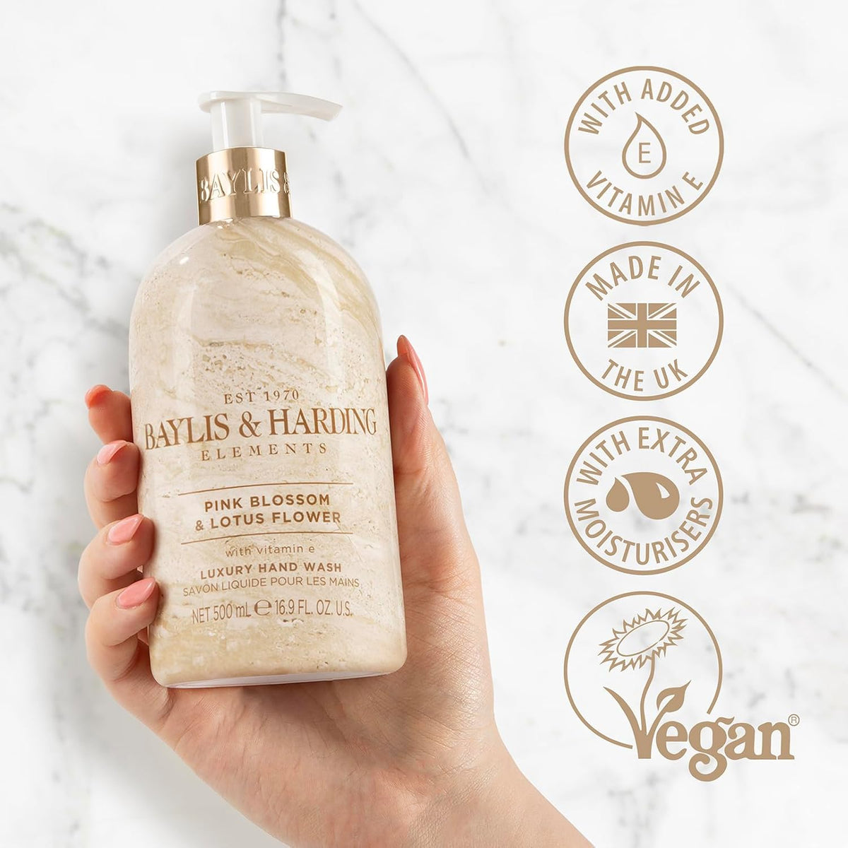 Baylis & Harding Elements Pink Blossom and Lotus Flower Hand Wash, 500 ml (Pack of 3) - Vegan Friendly