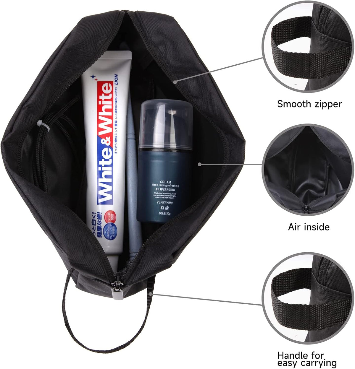Toiletry Bag for Men and Women, Lightweight Travel Wash Bag Water-Resistant Gym Shaving Cosmetic Organiser Bag, Shower Bathroom Makeup Bag Hanging Dopp Kit with Handle Travel Essentials (Black)