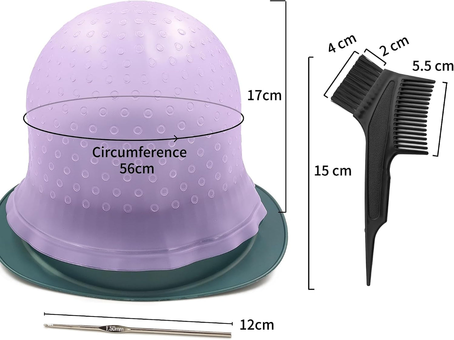 Punched Hole Silicone Highlight Hair Cap with Needle and Hair Coloring Brush, Highlighting Streaking Cap, Highlight Cap, Professional Salon Hairdressing Dyeing Staining Tools for Women Men