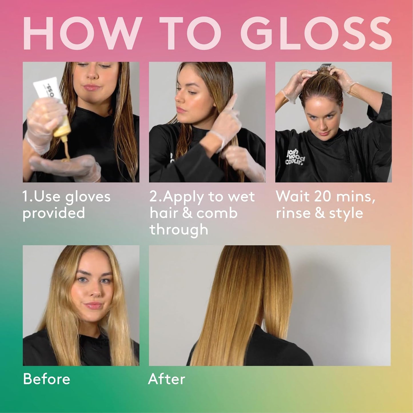 Josh Wood Hair Gloss Champagne Blonde, Semi-Permanent Toner, Vegan, 100ml | Refreshes and tones hair colour, conditions as it glosses, lasts up to 6 washes, vegan, easy 10-minute treatment