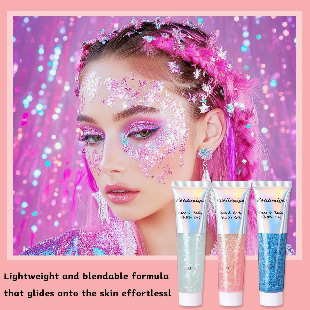 3 Color Face Body Paint, Face & Body & Eye & Lip Festival Holographic Glitter for Party (3PCS)