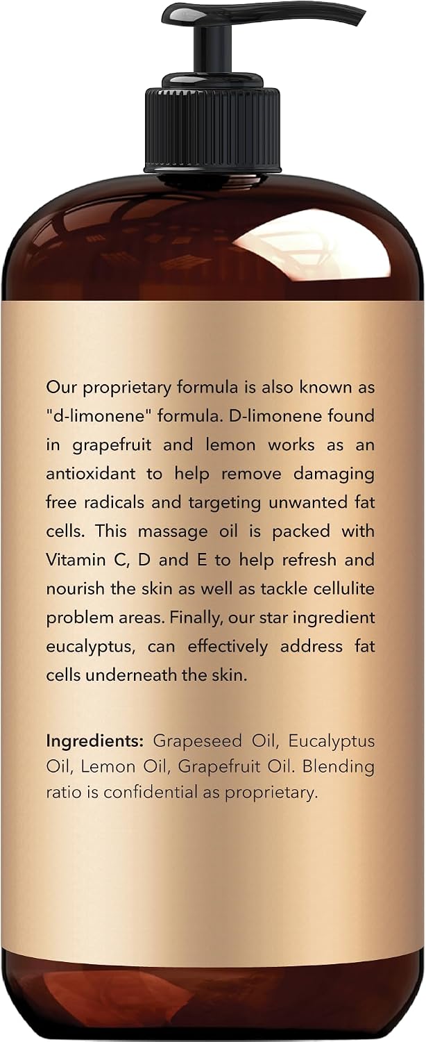 New York Biology Anti Cellulite Massage Oil 240 ml – Made with 100% Natural Oils – Body Oil for Massage Therapy, Muscle Relaxation and Deep Tissue
