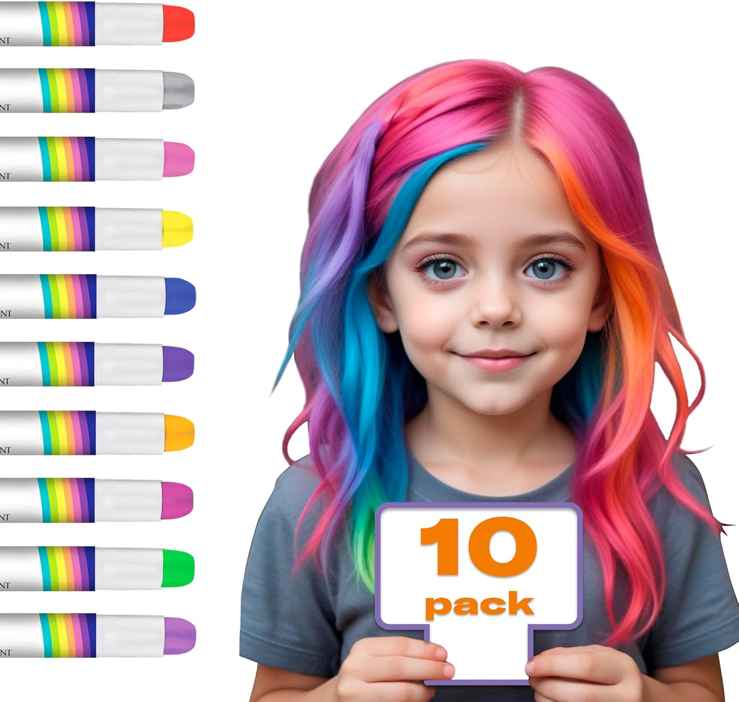 Hair Chalk Gift for Girls - 10 Pens Temporary Non-Toxic Easy Washable Hair Dye Colorful, Pens, Gift Birthday Party Girls