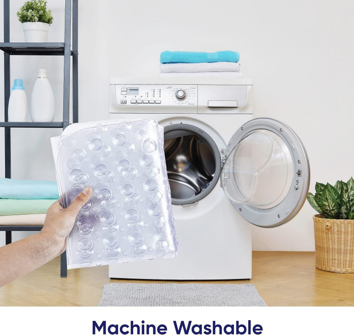 Oxford Homeware Shower Bath Mat Non Slip Anti Mould - Clear 70x38 cm Shower Mat for Bathtub and Bathroom with Drain Holes and Strong Suction Cups Machine Washable Bath Mats