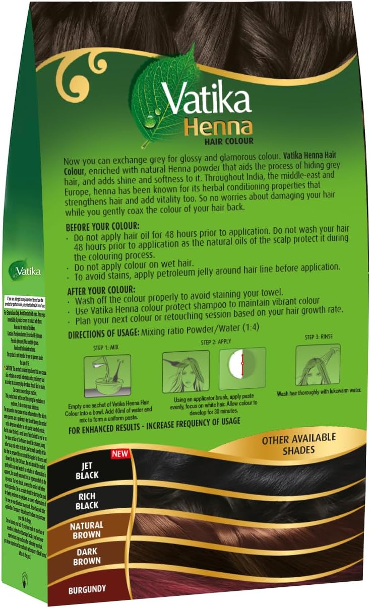 Vatika Henna Hair Colour - Black Brown, 100% Ammonia Free (Hair Colour - Black Brown) 60G