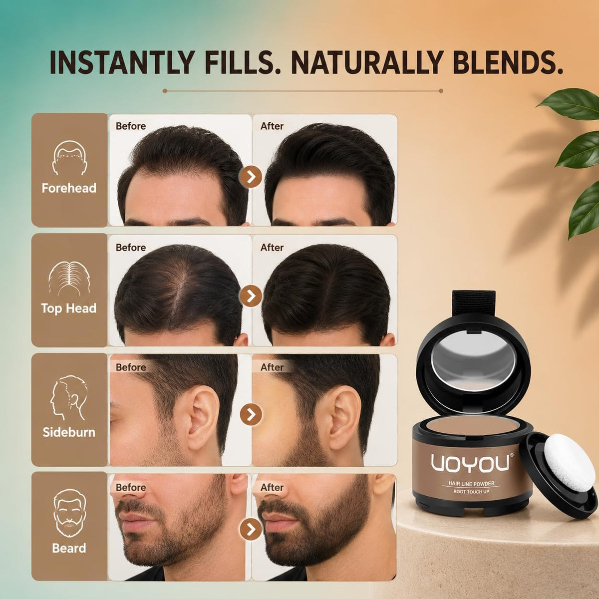 Root Touch Up Powder, Instantly Conceals Hair Loss & Gray Roots, Water & Sweat Resistant, Men & Women's Thinning Hair Solution, Includes Brush (Dark Brown)