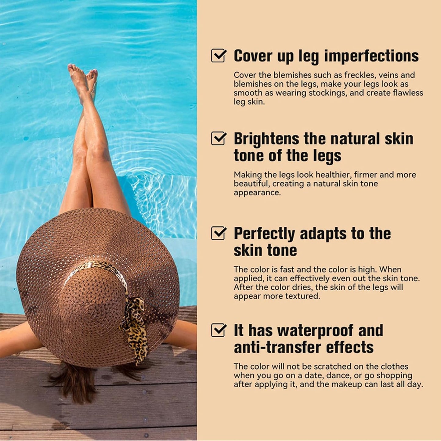 Leg Makeup Waterproof No Transfer Vein Cover up Make Up Cream With Self Tanning Mitt Applicator, Lightweight Long Lasting Leg Makeup Full Coverage Body Concealer Tattoo Cover-Up