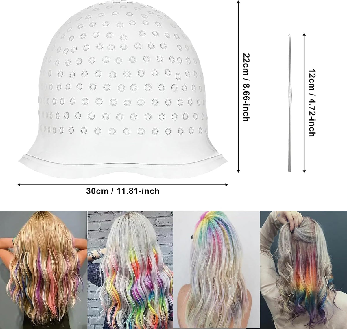 Highlighting Cap Silicone Highlight Hair Cap with Hook Kit, Punched Hole Hair Dye Caps for Coloring Staining, Reusable Hairdressing Tools for Home Salon
