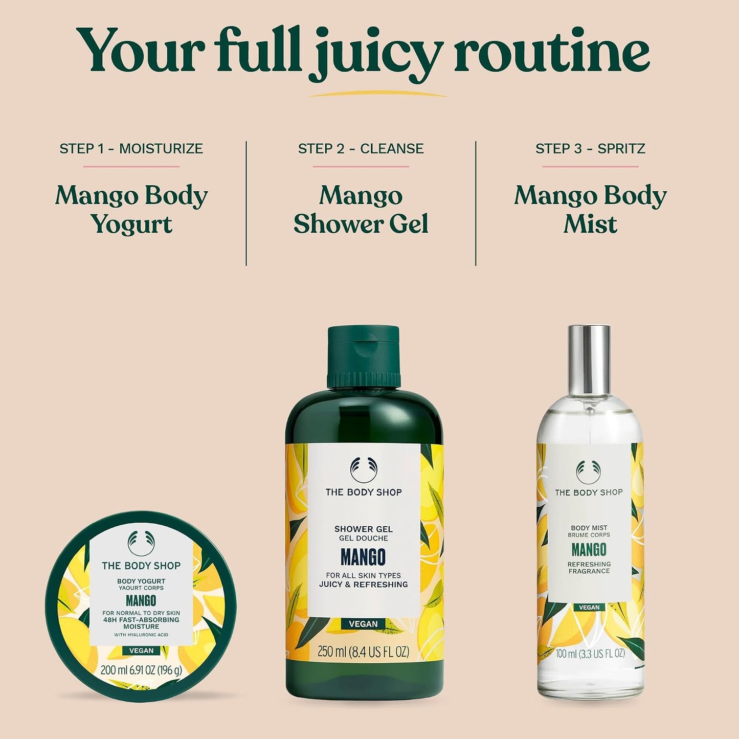 The Body Shop Mango Body Yogurt (1x 200ml), Fast-Absorbing Body Moisturiser, Lightweight Gel-Cream for Normal to Dry Skin, 48H Hydration Body Lotion, Vegan Body Care