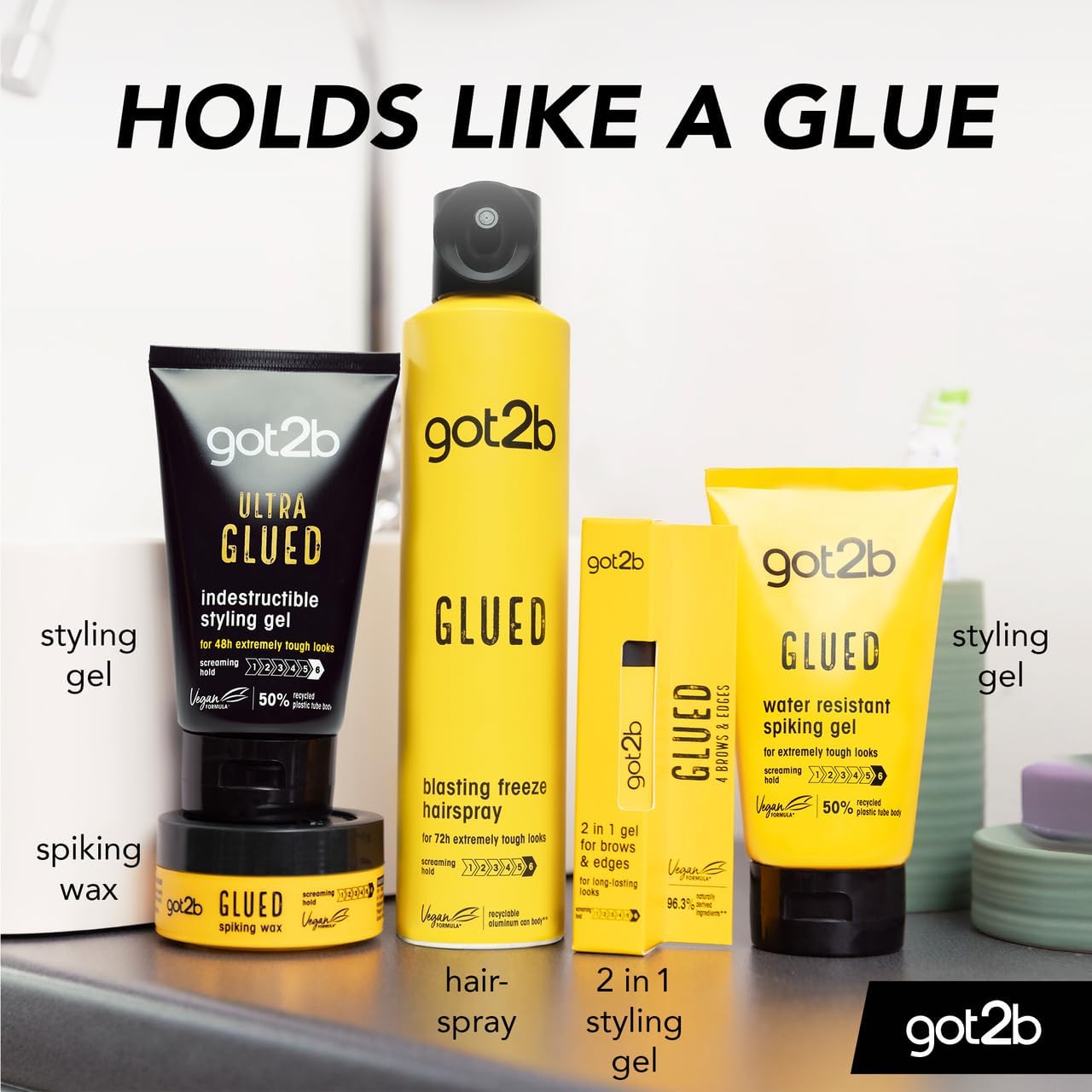 got2b Glued Blasting Freeze Hairspray 300 ml, Glued Hairspray for up to 72h Ultra Strong Hold, Hairspray got2b, For Extreme Hairstyles, Vegan Formula