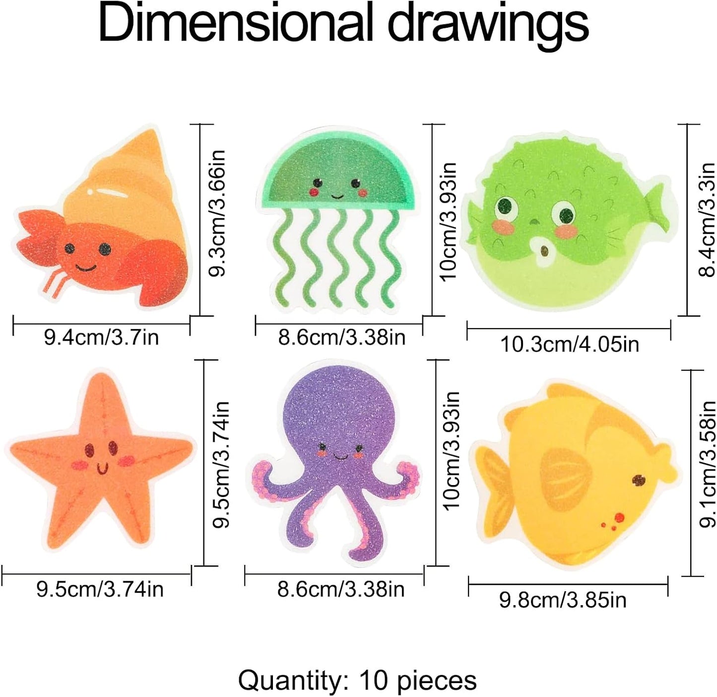 Non-slip Stickers Shower, 10 Pieces Non-Slip Stickers Bathtub, Sea Creature Decorative Non-Slip Stickers, Self-adhesive Bath Sticker Non-Slip Bath Stickers, for Bathtub Bathroom Shower