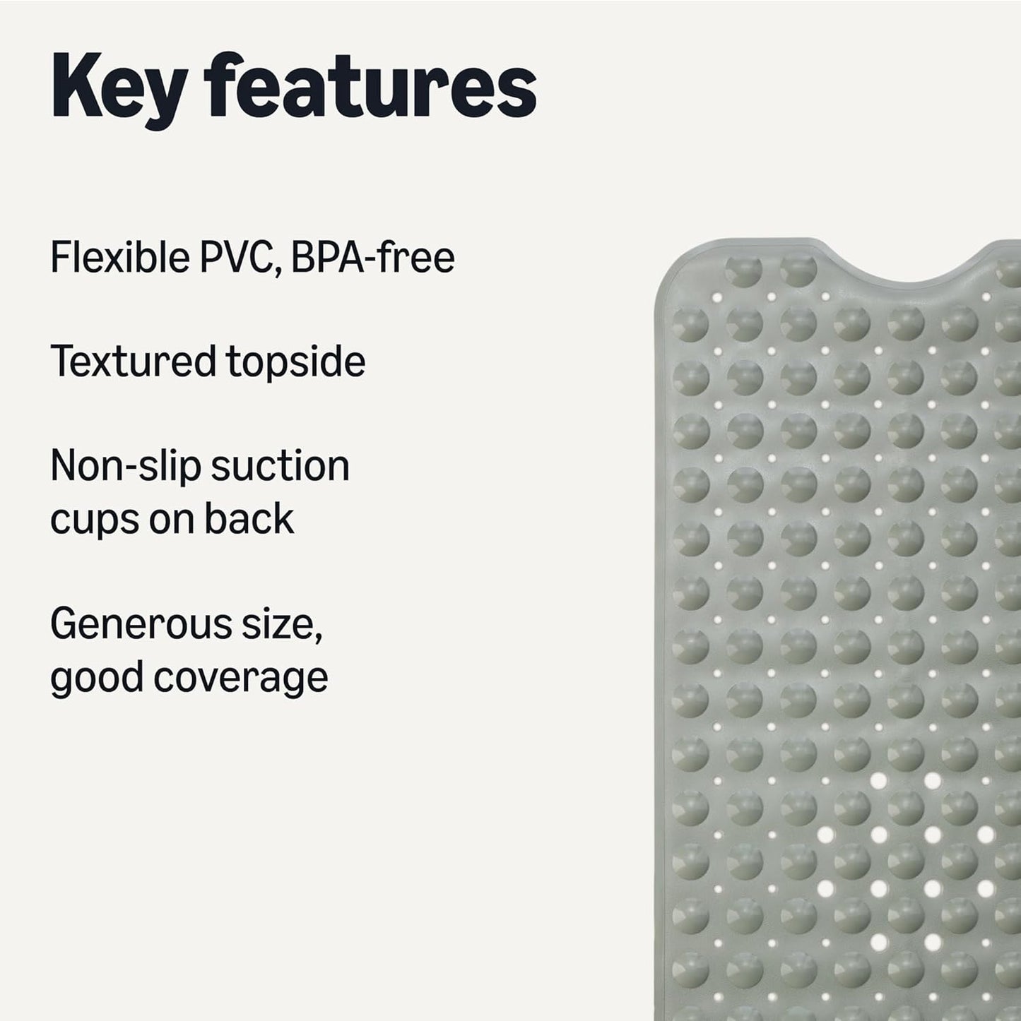 Amazon Basics Non-Slip Bath Mat with Suction Cups for Tub and Shower, 40" x 16", Grey