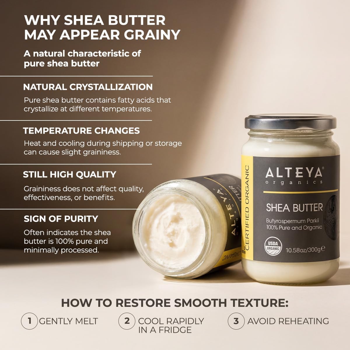 Аlteya Organic Shea Butter 300g - USDA Certified Organic 100% Pure, Natural - All Skin Types Body Butter - Face, Lips, Hair - Nourishes,Protects, Moisturizes