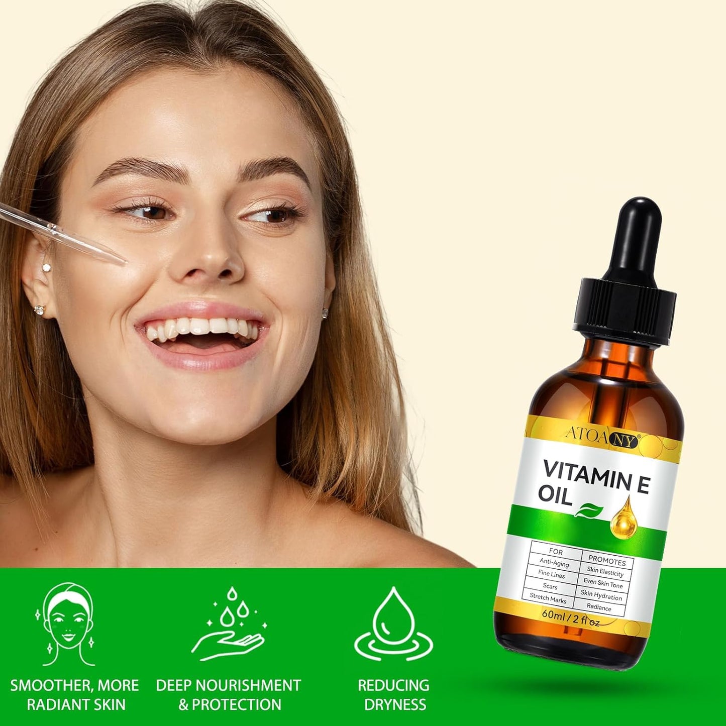 Vitamin E Oil 75,000 IU 60 ml- 100% Pure Vitamin E Oil for Skin, Face, Hair, Body - Natural Antioxidant for Dryness, Wrinkles, Scars & Stretch Marks, Moisturizing and Firming Skin