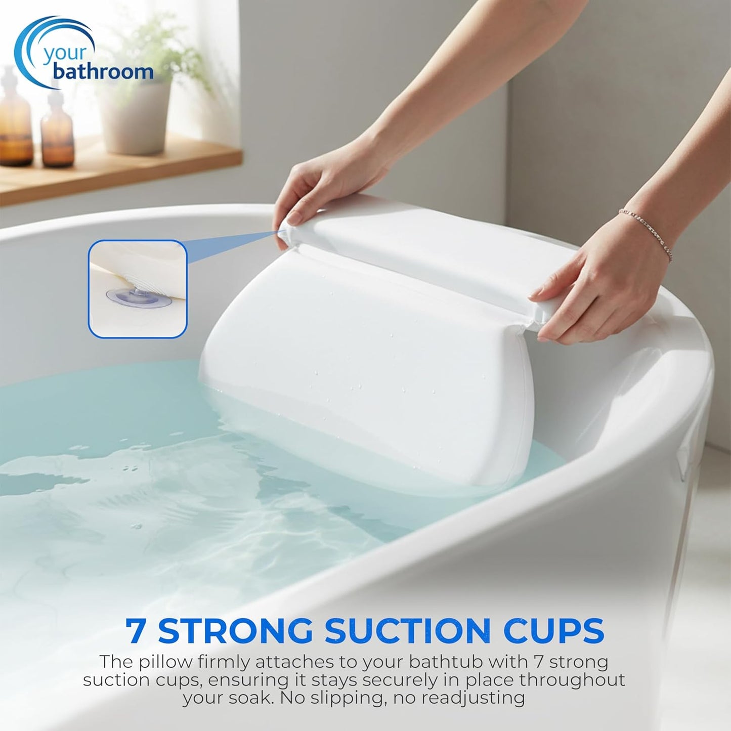 Bath Pillow โ Bath Cushion with 7 Suction Cups, Non-Slip Bath Pillows for Head and Neck Support | Ultimate Relaxation and Comfort, Ideal for Relaxation & Meditation in the Tub