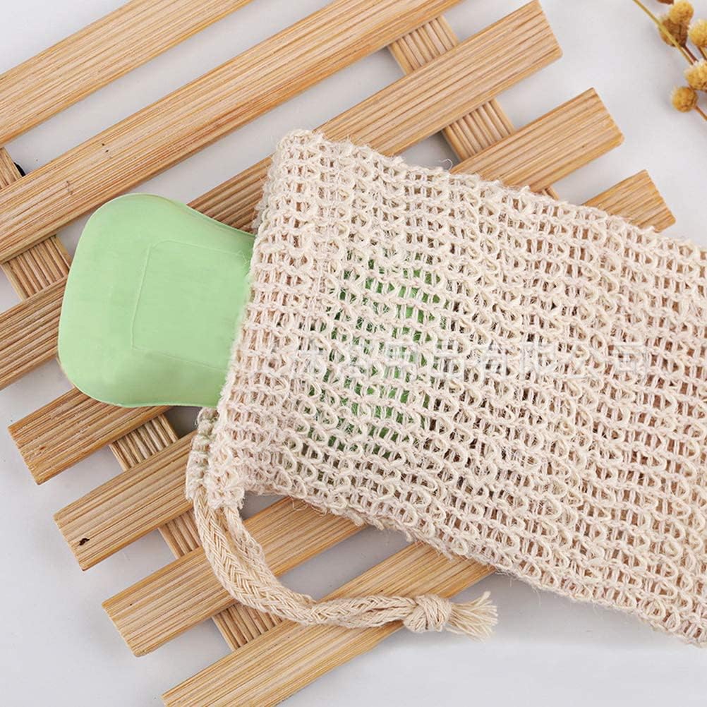 nuoshen 2 pcs Sisal Soap Bag, Natural Organic Soap Bag Exfoliating Soap Saver Pouch with Drawstring for Foaming, Drying Soaps, Exfoliation