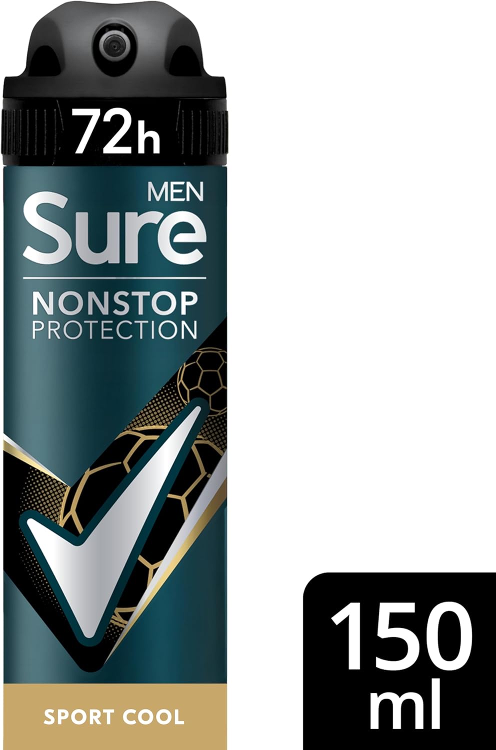 Sure Men Nonstop Protection Sport Cool Deodorant Body Spray Antiperspirant with a mint and citrus scent & body heat activated technology for 72 hour odour and sweat protection 150 ml