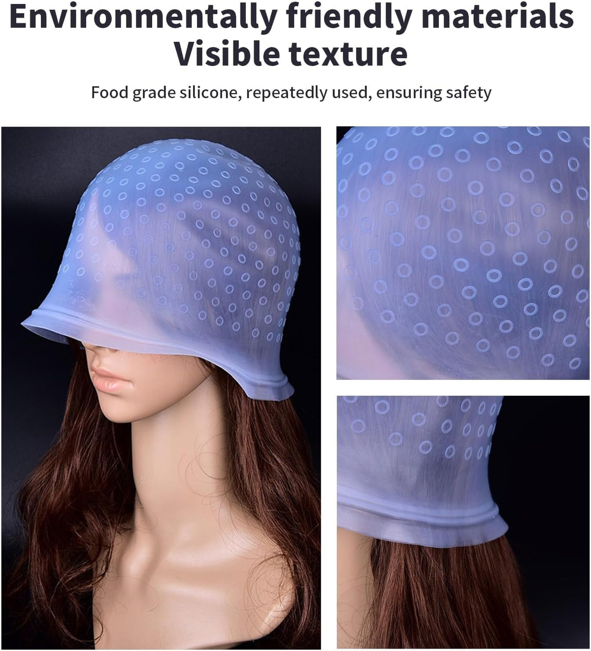 8PCS Hair Highlighting Cap and Hook Kit, Silicone Reusable Streaking Caps for Hair Dye for Women & Men, Perfect for Salon and Home Use (Blue)