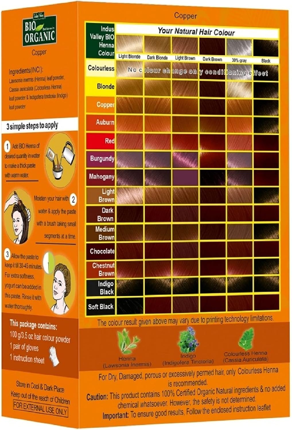 Henna Hair Dye 100% Bio Organic Triple Sifted Microfine Powder (Copper)