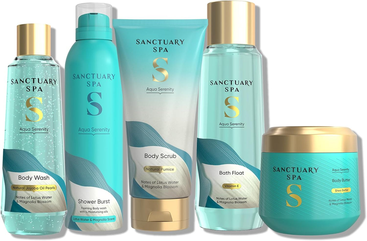 Sanctuary Spa Aqua Serenity Body Wash 250ml, Refreshing Shower Gel with Jojoba Oil Pearls & Aquatic Lotus Water & Magnolia Blossom, 91% Natural Ingredients, Moisturising & Relaxing