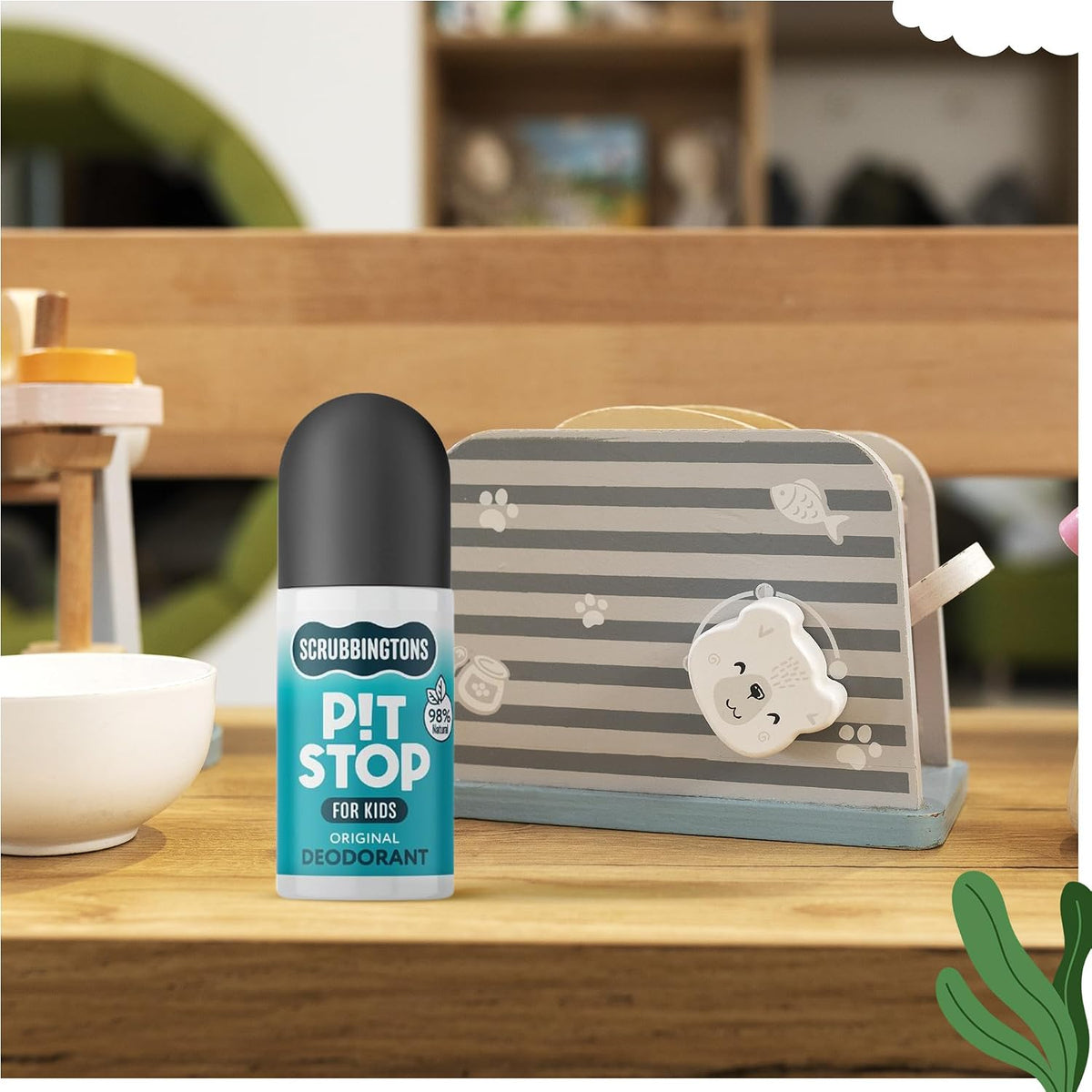 Scrubbingtons Pit Stop Kids Deodorant Natural Roll On For Children, Teens. Made in UK, 98% Natural Ingredients For Sensitive Skin. Paediatrician approved, Aluminium & Alcohol Free, Original, 75ml