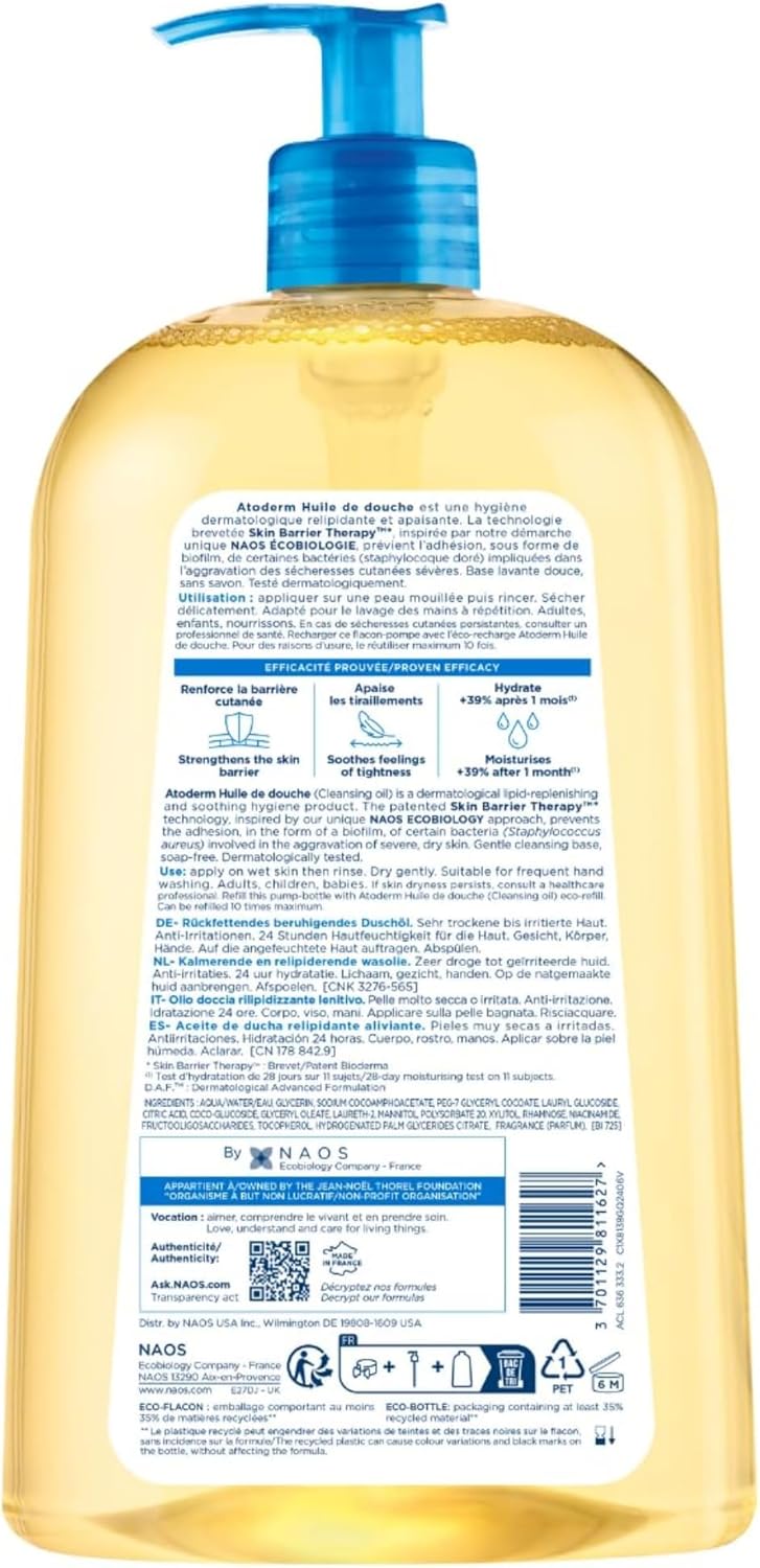 Bioderma Atoderm Body Wash Family (Women, Men and Kids) Moisturizing and Cleansing Shower Oil for Very Dry Sensitive Skin, 33.80 Fl Oz 1 Liter
