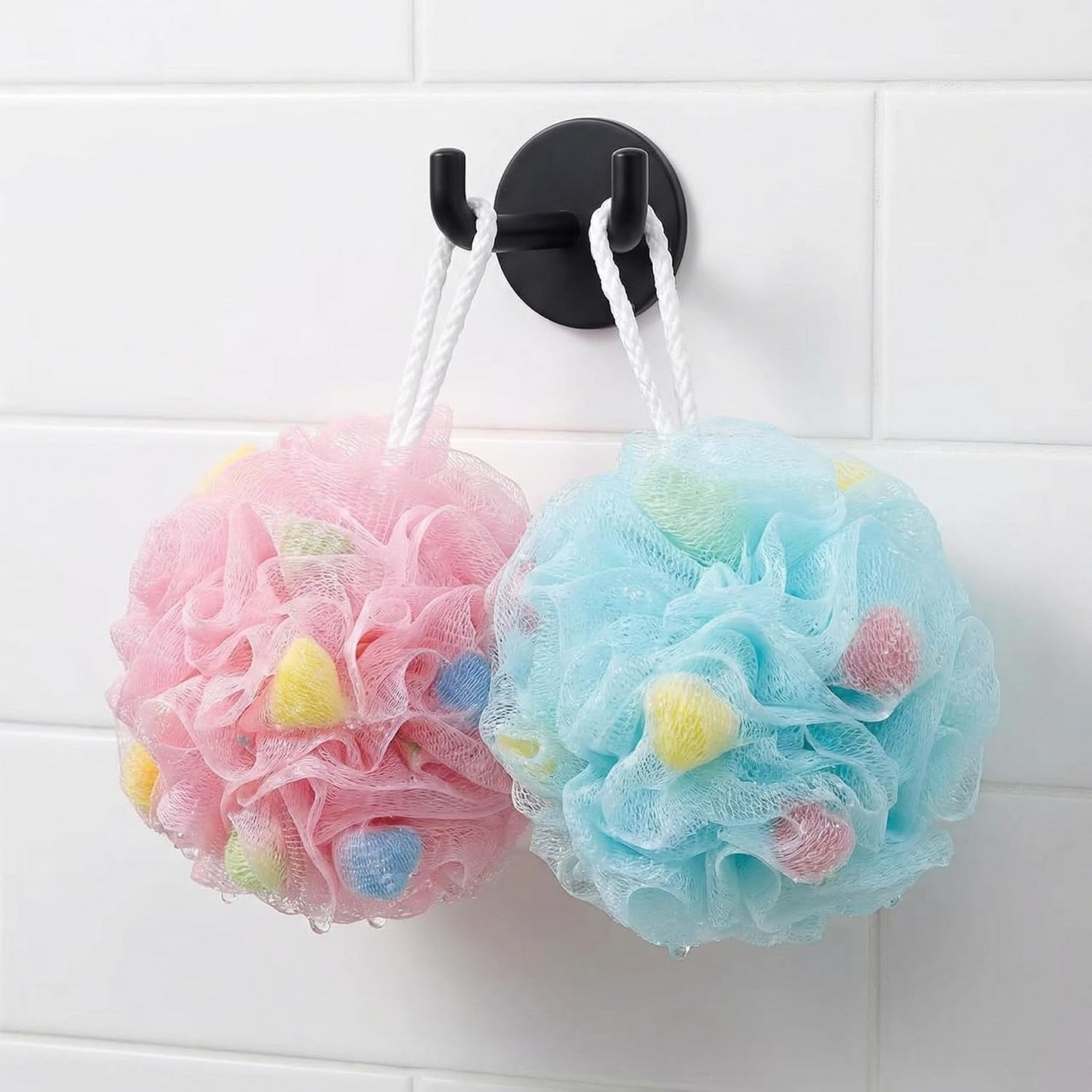 2 Pcs Colorful Bath Loofah Sponges, Soft Mesh Body Scrubber for Gentle Exfoliation, Durable Shower Accessories for Women, Men, and Kids (Green and White)