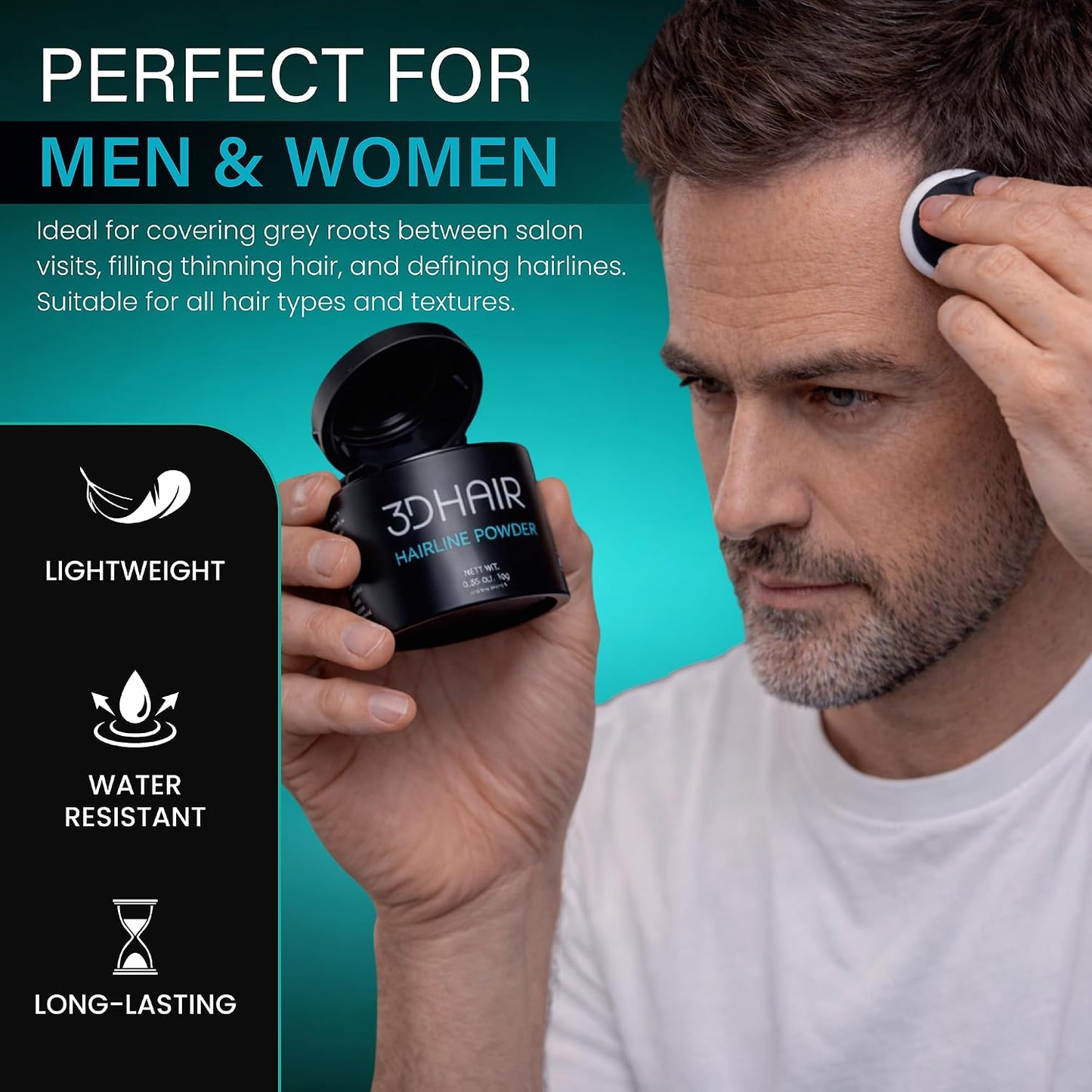 Root Touch Up & Hairline Powder 10g – Covers Grey Roots & Thinning Hair – Sweat & Water Resistant – Hair Concealer for Bald Spots & Fill-In for Men & Women (Medium Brown)