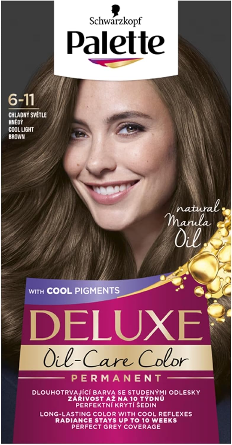 Palette Deluxe Hair Dye, Cool Light Brown 6-11, Pack of 3, 135 ml
