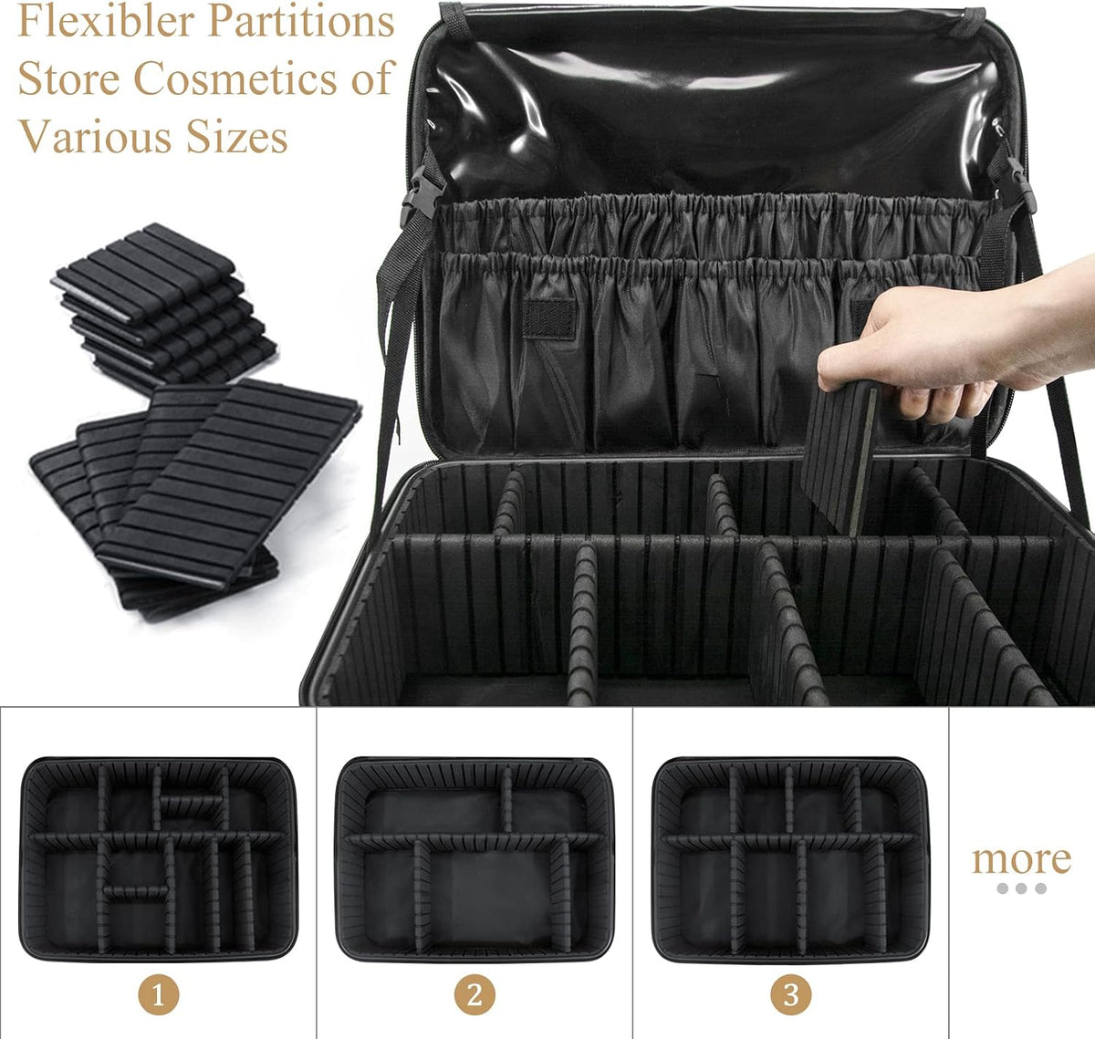 Makeup Organiser Bag Make up Case: Large Travel Cosmetic Case Organiser Professional Portable Makeup Storage Bag for Toiletry Make Up Artist Tool Brush Vanity Beauty Box with Adjustable Dividers