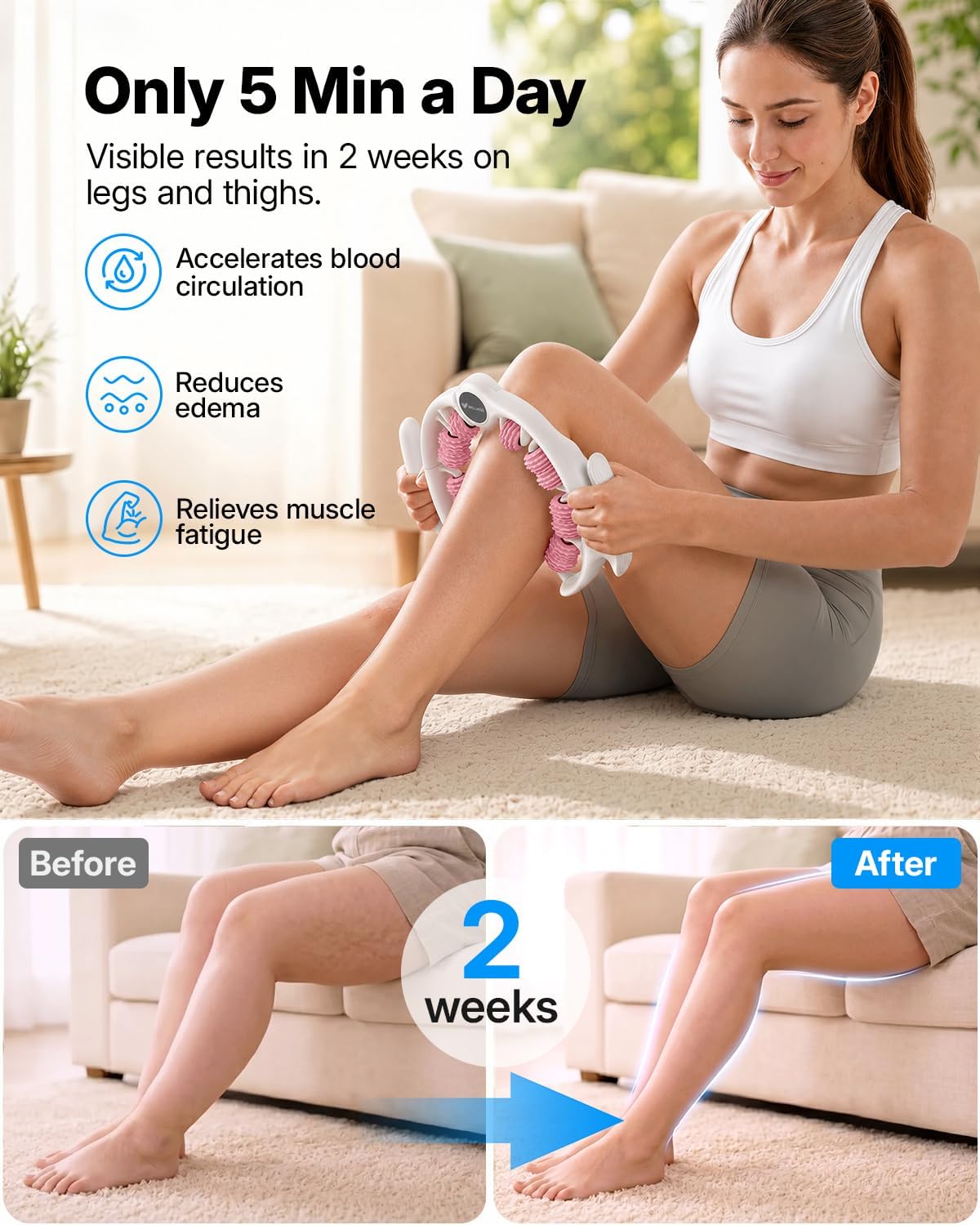 MERACH Cellulite Massager Tool - Anti Cellulite Massager 14 360° Rollers Detachable, Lymphatic Drainage Massager for Thighs Neck Buttocks & Body Sculpting Massage Roller Massage Stick