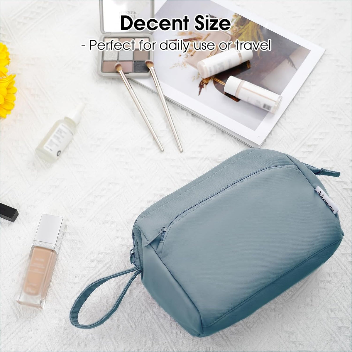 Narwey Large Makeup Bag Wide-open Zipper Pouch Travel Wash Bag Toiletry Bag Cosmetic Organizer for Women (Greyish Blue)