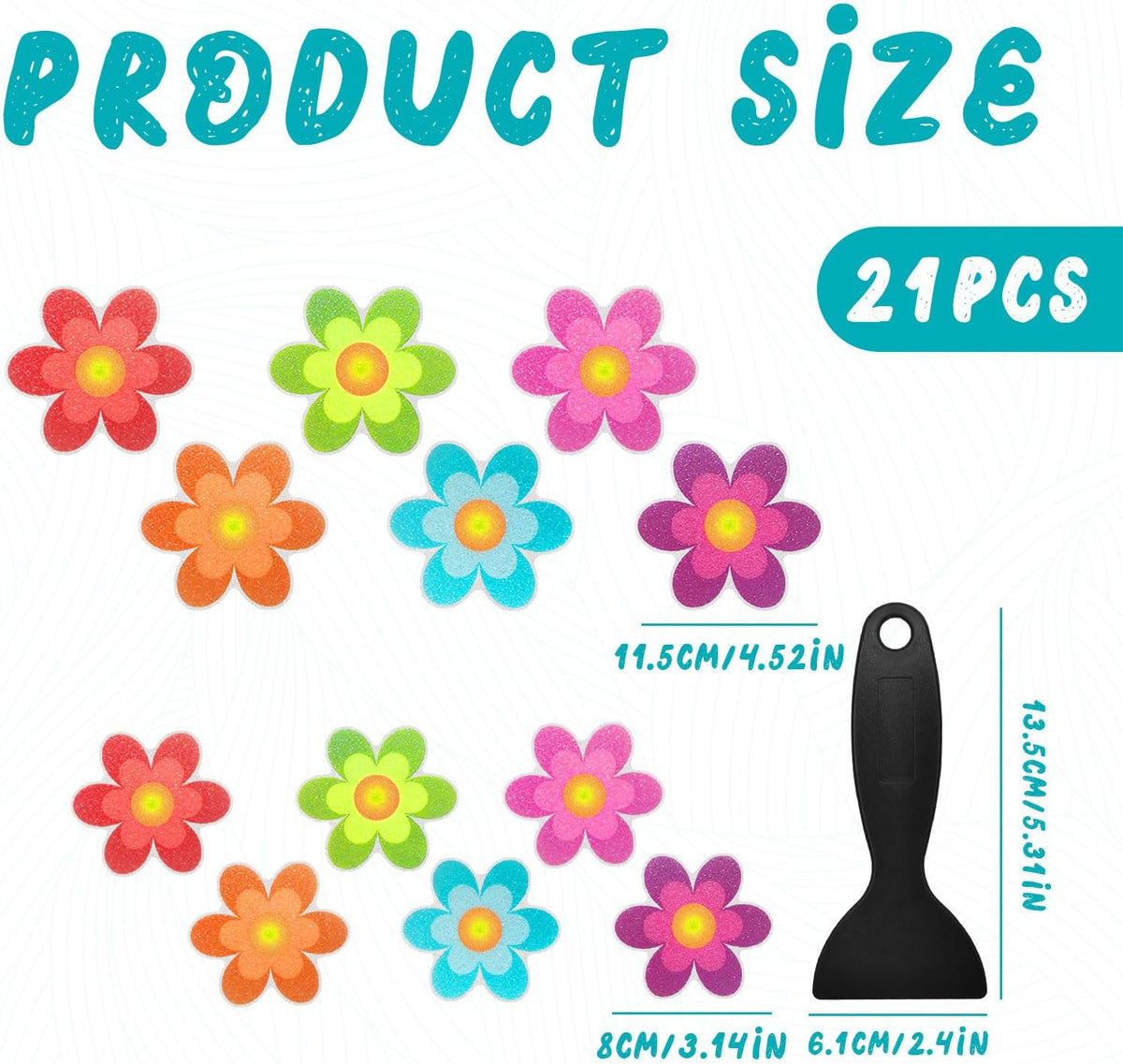 Flower Design Shower Floor Non Slip Bath Stickers, 20PCS Bathroom Safety Stickers with Scraper Tool, 11.5cm and 8cm Diameter