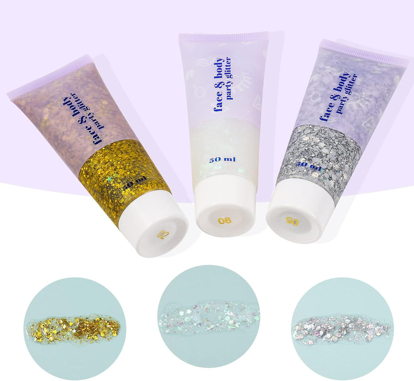 Dacitiery 3Pcs Body Glitter Gel, 50 ml Mermaid Sequins Sparkling Liquid Eyeshadow Sequins Glitter for Face Body Eye Hair Nail DIY Art Festival Party Makeup Decoration