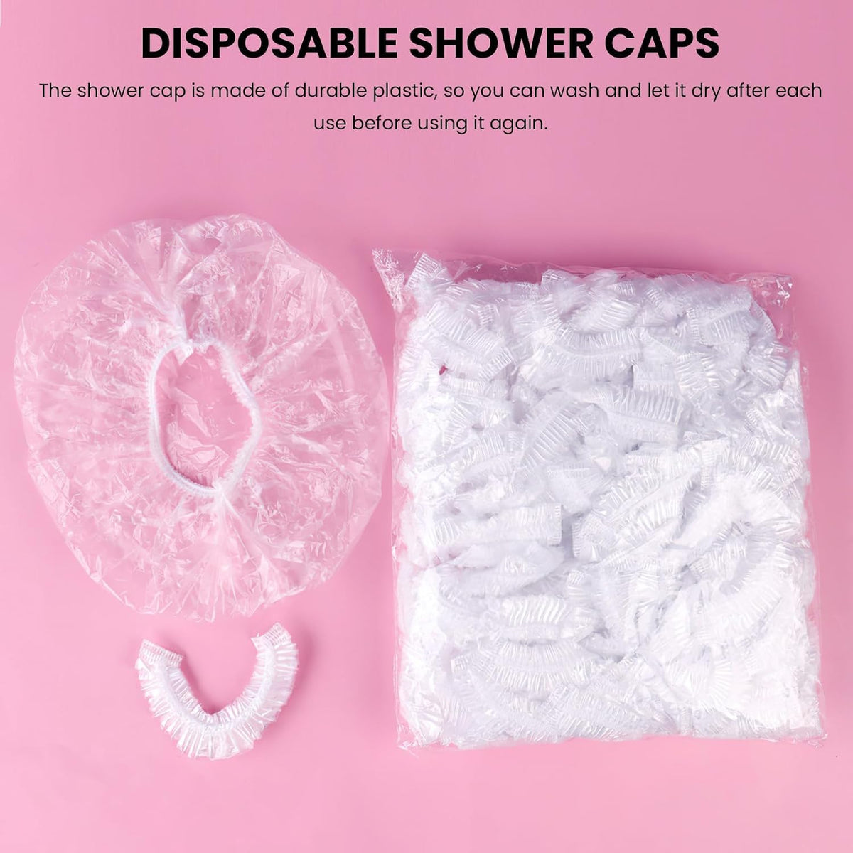 50PCS Disposable Shower Caps,Waterproof Hair Caps,Multi-Purpose Thickened Plastic Elastic Bath Caps for Women, Home Use,Hair Salon, Spa, Travel, Hotel, Shower - White