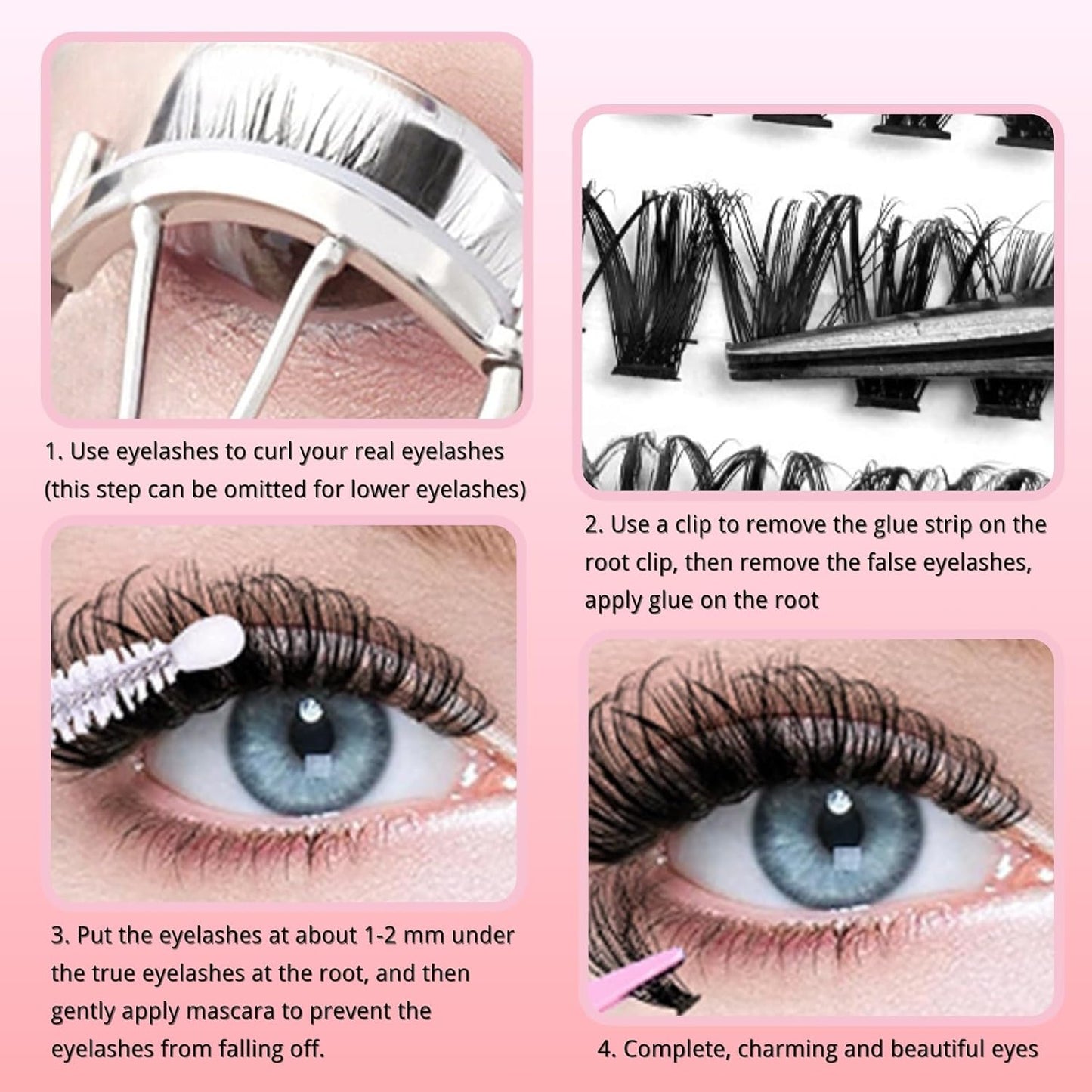 KEYRI 580 Pieces Individual Eyelashes 30-100D Cluster Lashes Kit | DIY Eye Lashes Fluffy Russian Eyelashes Extensions Curly Durable Eyelash Clusters for Girls and Women (8-16mm Mix)